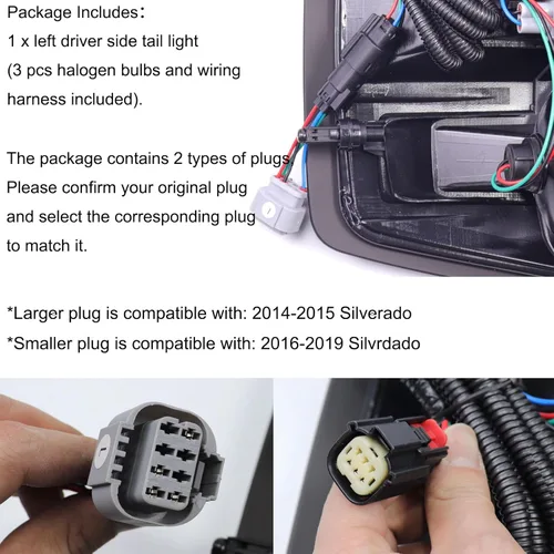 Vista 4 de MOCW Conjunto de luz trasera izquierda para el conductor compatible con Chevrolet Silverado 1500 2500 HD 3500HD 2014-2018, para GMC Sierra 3500 HD