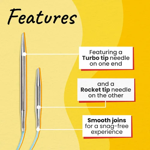 Vista 4 de skacel by addi EasyKnit Rocket - Agujas de tejer circulares, 10 pulgadas (9.8 in), juego de agujas redondas de latón chapado corto con cordón