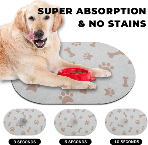 Vista 3 de YCT Tapete para comida y agua para perros, tapete para tazón de plato de gato, sin manchas, fácil de limpiar, absorbente, de secado rápido, tapete