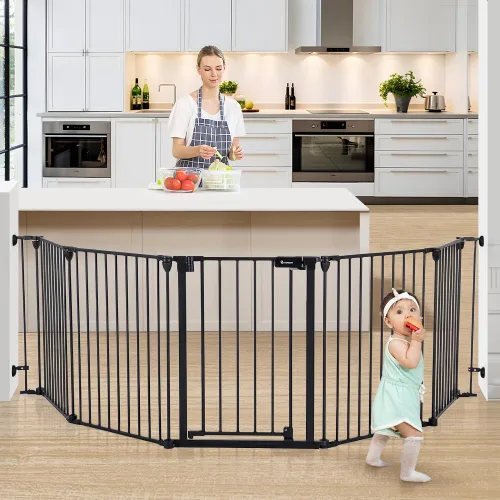 Vista 10 de COMOMY Puerta de bebé extra ancha de 80 pulgadas, puerta para perros para escaleras de casa, chimenea, puerta de mascotas de cierre automático