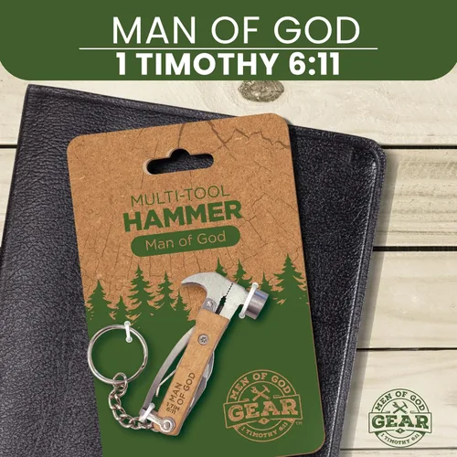 Vista 5 de Llavero de martillo 5 en 1 multiherramienta – Grabado con láser, Escritura 1 Tim 6:11 – Alicates de llavero multiherramienta con cuchilla, abridor