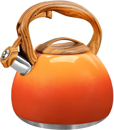 Vista 16 de GGC Tetera para estufa, 3.1QT/3L Hervidor de té silbante para hervir agua, café o leche, tetera púrpura con mango de compañero de madera, tetera