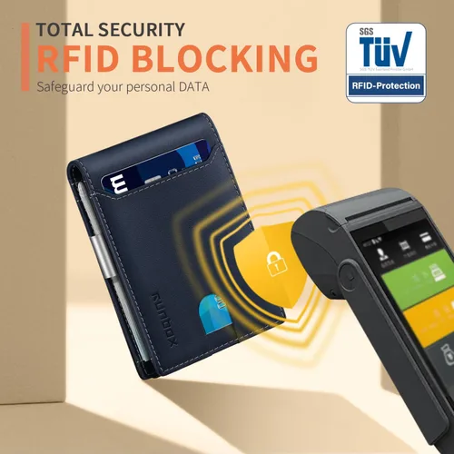 Vista 126 de RUNBOX - Carteras delgadas para hombre, cartera de piel con pinza para el dinero, cartera de bolsillo frontal con bloqueo RFID, tarjetero