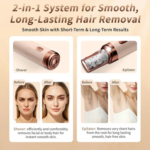 Vista 2 de 2026 Upgraded 2 in 1 Epilator for Women - Facial Epilator & Precision Trimming Head - Hair Removal Device with LED Light - Wet & Dry Use