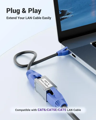 Vista 4 de VCELINK Acoplador blindado RJ45, extensor Ethernet CAT6, paquete de 2 Soporte PoE CAT6/CAT5E/CAT5 Extensor de cable Ethernet Extensor hembra a