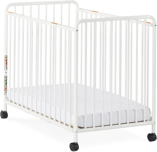 Vista 5 de Child Craft Siesta Cuna portátil compacta de metal no plegable con colchón de cuna de 2 pulgadas y ruedas de bloqueo, construcción de metal