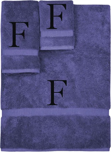 Vista 61 de Juego de toallas con monograma, regalo personalizado, juego de 3 - Letra de bloque dorada bordada en toalla - Extra absorbente 100% algodón turco