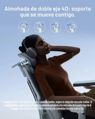 Vista 4 de Hbada X7 Silla ergonómica inteligente, silla de oficina, con seguimiento lumbar totalmente automatizado, reposacabezas ajustable 4D, reposabrazos