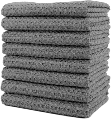 Vista 8 de POLYTE Toalla de cocina para platos y manos de microfibra ultra premium, tejido de gofre, paquete de 8 (16 x 28 pulgadas, azul)