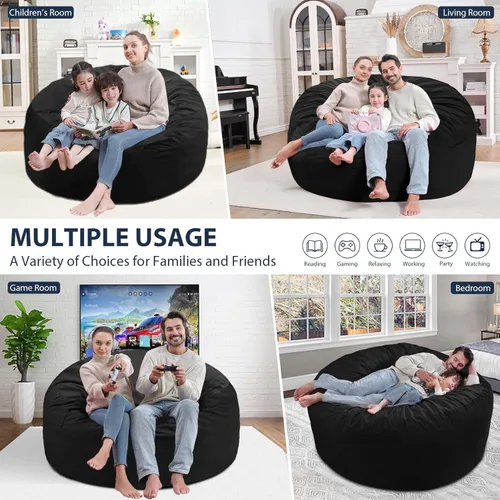 Vista 4 de Puf de 5 pies, puf grande con relleno de espuma viscoelástica, sofá puff esponjoso con funda de terciopelo holandés, puf redondo para sala de estar