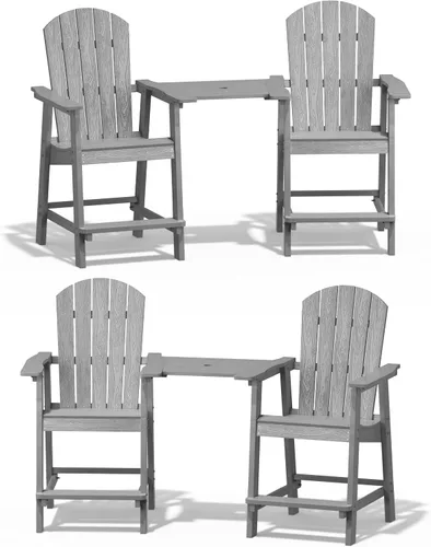 Vista 17 de YEFU Juego de 2 sillas Adirondack altas para balcón, sillas Adirondack de gran tamaño, taburetes de bar ampliados con grano de madera, resistentes a