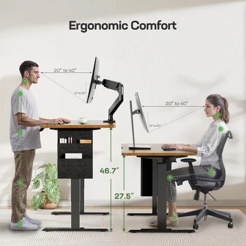 Vista 2 de Escritorios de pie Marsail de 55"x24" de altura ajustable para oficina en casa, escritorios eléctricos de pie con bolsa de almacenamiento