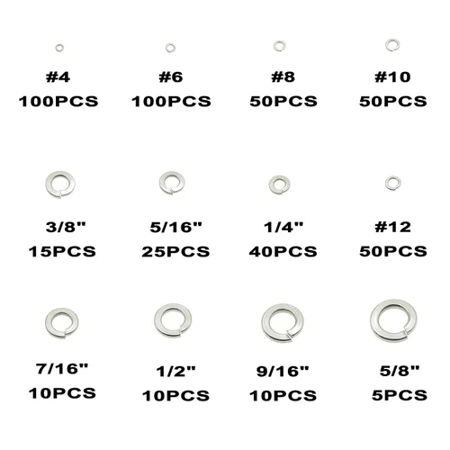 Vista 2 de Kit surtido de arandelas de bloqueo dividido de acero inoxidable #4 a 5/8, para tornillos y pernos #4 #6 #8 #10 #12 1/4 pulgadas 5/16 pulgadas 3/8