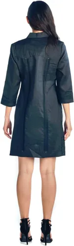 Vista 4 de Vestido Guayabera clásico 100% lino para mujer, manga 34 y botones