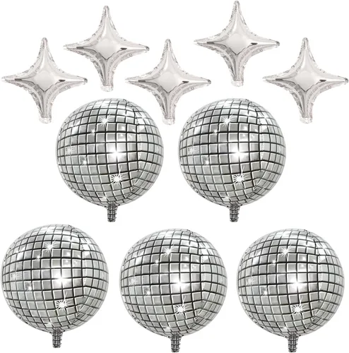 Vista 14 de FBQ Kit de arco de globos de discoteca 4D, globos de aluminio de disco de los años 70, 80, 90, fiesta de discoteca, aniversario, decoración