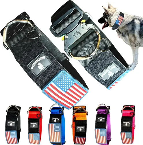 Collar táctico para perro de 2 pulgadas de ancho, grueso, estilo militar resistente con hebilla de metal, ajustable para razas medianas y grandes,