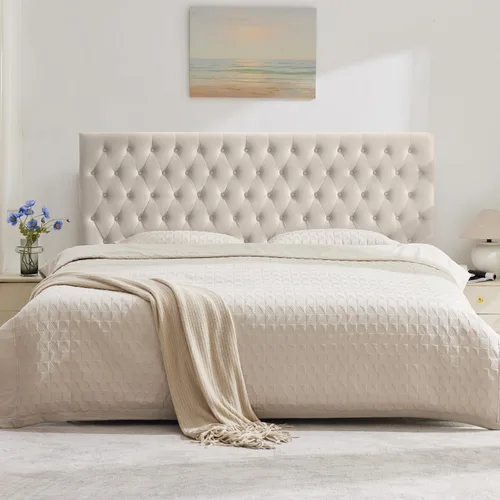Vista 10 de Kingfun Cabecera tapizada para cama individual con diseño moderno de botones, cabecera ajustable de madera maciza, cabeceros acolchados de tela