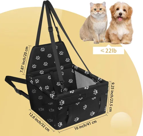 Vista 2 de PetsHome Asiento de coche para perros plegable, asiento elevador de coche para perros impermeable y transpirable Oxford, bolsa de viaje para perros