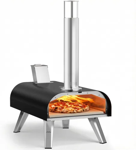 BIG HORN OUTDOORS 12" Horno de piedra para pizza con leña, 475°C Horno para pizza al aire libre de acero inoxidable, portátil para uso en fiestas,