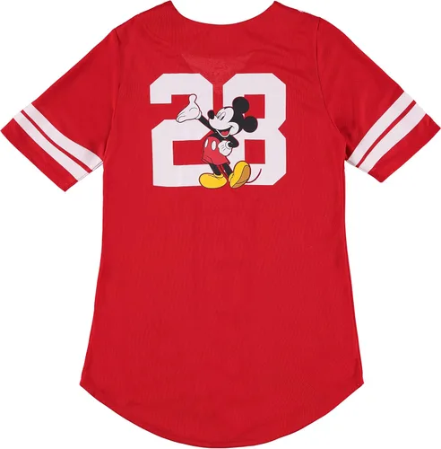 Vista 2 de Disney Camiseta de béisbol de Mickey Mouse con botones para mujer, diseño de Mickey y Minnie Mouse