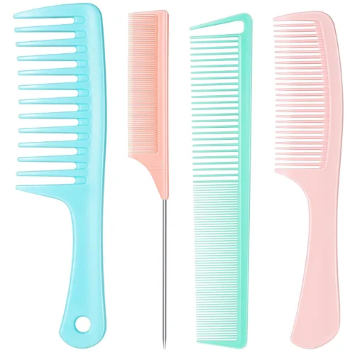 Vista 9 de SALONSILK Juego de peines para mujeres - 14 piezas de peines de cola de ratón de dientes anchos para rizar - Peine de estilo de selección
