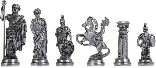 Vista 6 de Metal Chess Set for Adult Historical Antique Copper Rome Figures Handmade Pieces and Natural Solid Wooden Chess Board with Original Pearl Around