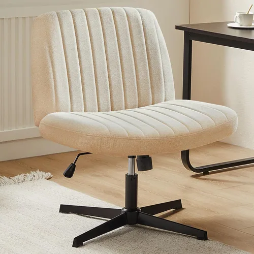 Vista 16 de DUMOS Criss Cross Chair with Wheels, Wide Cross Legged Office Desk Vanity Chairs, Fabric Armless Adjustable Swivel Chairs for Home Computer Task