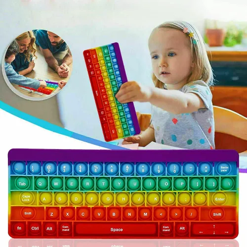 Vista 3 de Juguete para apretar, juguetes sensoriales para la ansiedad, burbujas para apretar, forma de teclado color macarrón, juguete de silicona