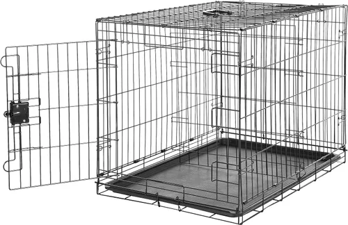 Vista 13 de Amazon Basics Caja de perro duradera y plegable de alambre de metal con bandeja, puerta individual, 18 x 12.4 x 15 pulgadas, color negro