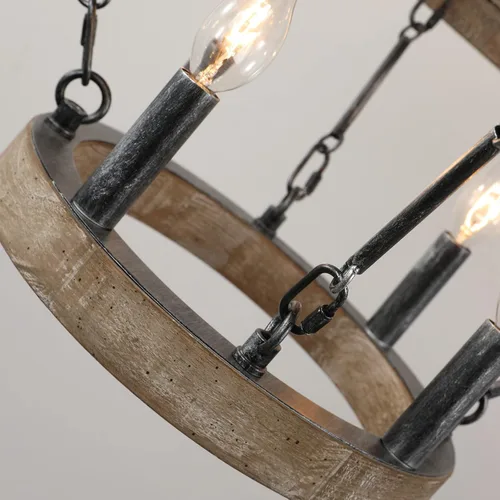 Vista 3 de Candelabro de rueda de carro, de madera, granja, de 2 niveles, 12 luces, vestíbulo, cocina, comedor, rústico, redondo, lámpara colgante para colgar