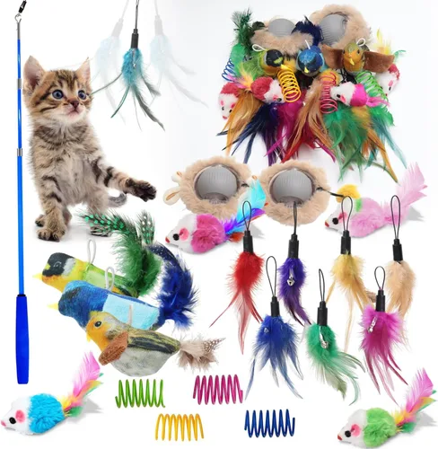 Paquete de juguetes para gatos, juguetes interactivos para gatos de interior, juguete para gatos Speedy Tail 2.0, juguete de ratón de plumas para
