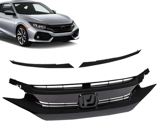 Vista 9 de PIT66 Rejilla de parachoques delantero + 2 tapas de ojo, compatible con Honda Civic 10ª generación 2016-2018, equipo original de fábrica ABS