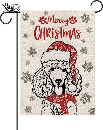 Vista 9 de Sombrero de bandera de jardín de Navidad, Boston Terrier con bufanda, decoración navideña de invierno, vacaciones, arpillera, vertical, doble cara