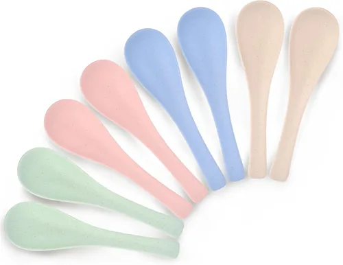 Vista 8 de Lnrkai - 8 cucharas de plástico para cena, cuchara de sopa reutilizable portátil, multicolor, ligera, duradera, apta para lavavajillas y microondas