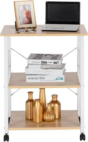 Vista 9 de Estante de cocina para panadero, carrito de microondas, carrito de cocina rodante de 3 niveles con ruedas, carrito de café con estante