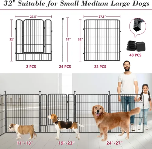 Vista 62 de Corralito para perros, 40 pulgadas, 8 paneles, valla para perros al aire libre, resistente, corral para perros grandes, medianos y pequeños, corral
