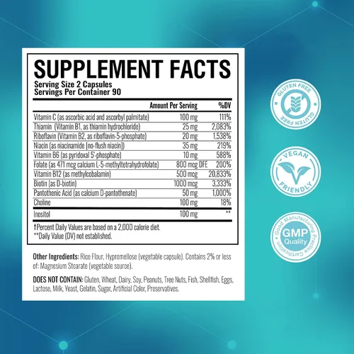 Vista 7 de NutraPep - Vitaminas metiladas del complejo B completo metil multivitamínico