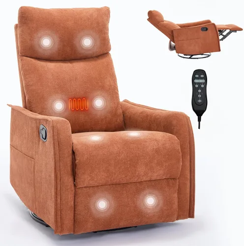 Vista 11 de Silla reclinable giratoria, sillón giratorio para sala de estar, silla reclinable deslizante con calor y masaje, color beige