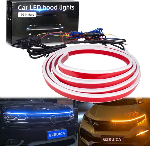 Vista 16 de Tira de luz para capó de automóvil, 31 pulgadas, tira de luces LED azules exteriores para capó, flexible, impermeable, escaneo dinámico DC12V, luces