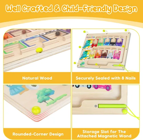 Vista 6 de Laberinto magnético de color y número Montessori Imán de madera Rompecabezas Tablero de juego Montessori Color Matching Aprendizaje Contando
