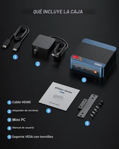 Vista 9 de BOSGAME Mini PC E5 11 Pro, AMD Ryzen 5300U 4C/8T, PC de oficina en casa de Azul