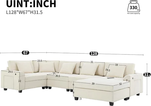 Vista 226 de Sofá modular de felpilla con tapicería en forma de L, sofá modular de 4 asientos con otomana extraíble y 5 almohadas para sala de estar, apartamento