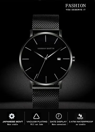 Vista 2 de Reloj de pulsera analógico de cuarzo para hombre, ultrafino, para negocios, casual, de lujo, resistente al agua