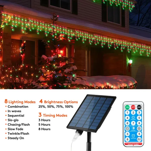 Vista 3 de Luces solares de Navidad para exteriores, impermeables, para decoración de Navidad, 320 LED, 29.5 pies, 60 gotas, luces de hadas recargables