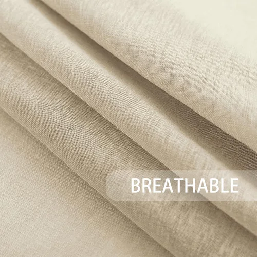 Vista 2 de UPOPO Paneles de Cortina Beige Pequeños Cortinas Transparentes de Gasa de 16 Pulgadas de Largo Cortinas de Cocina de Voile con Textura de Lino