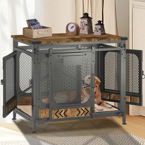Vista 6 de Jaula grande para perros de 37.9 pulgadas, estilo mueble, con almohadilla para mesa auxiliar, jaula resistente para perros medianos y grandes