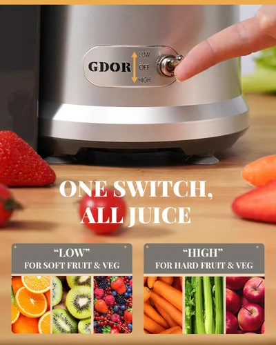 Vista 3 de GDOR Potente licuadora de jugos de 1200W, conducto de alimentación de 3.2" de ancho, cuchilla mejorada con titanio, motor de cobre resistente
