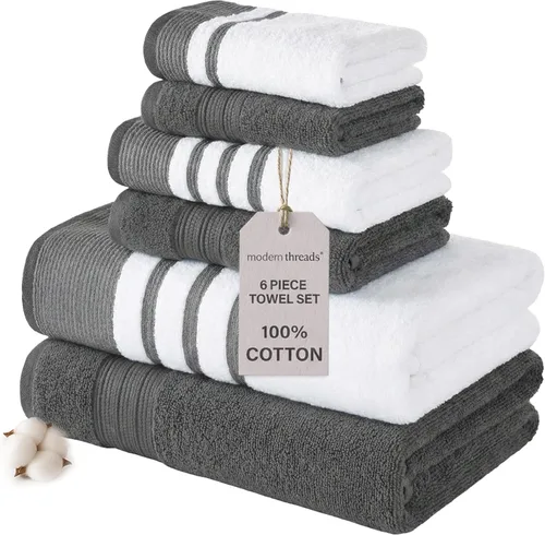 Vista 12 de Modern Threads Juego de toallas de 6 piezas, 100% algodón, de secado rápido, ultra absorbentes, incluye 2 toallas de baño, 2 manos y 2 paños Salvia