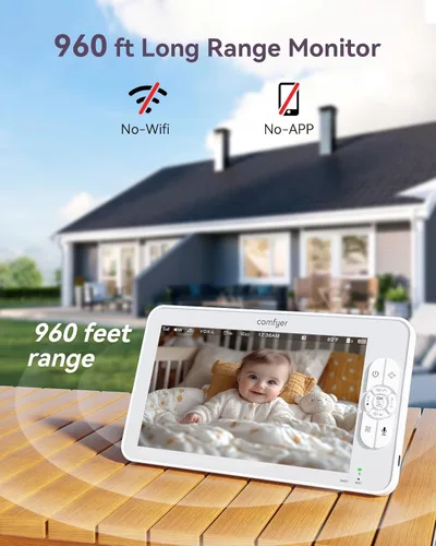 Vista 4 de Comfyer - Monitor de bebé con cámara y audio, monitor de vídeo HD 720P de 7" sin WiFi, batería de 6000mAh, modo VOX, visión nocturna automática, a