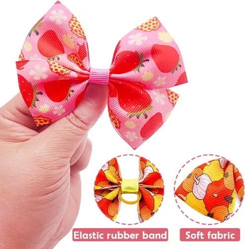 Vista 3 de 24 piezas/12 pares 10 cm Lazos para el pelo de perro grande con fruta de verano para perros de raza grande Bandas elásticas Lazo de pelo de perra